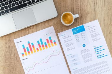 document, analysis, chart, statistics, coffee, laptop